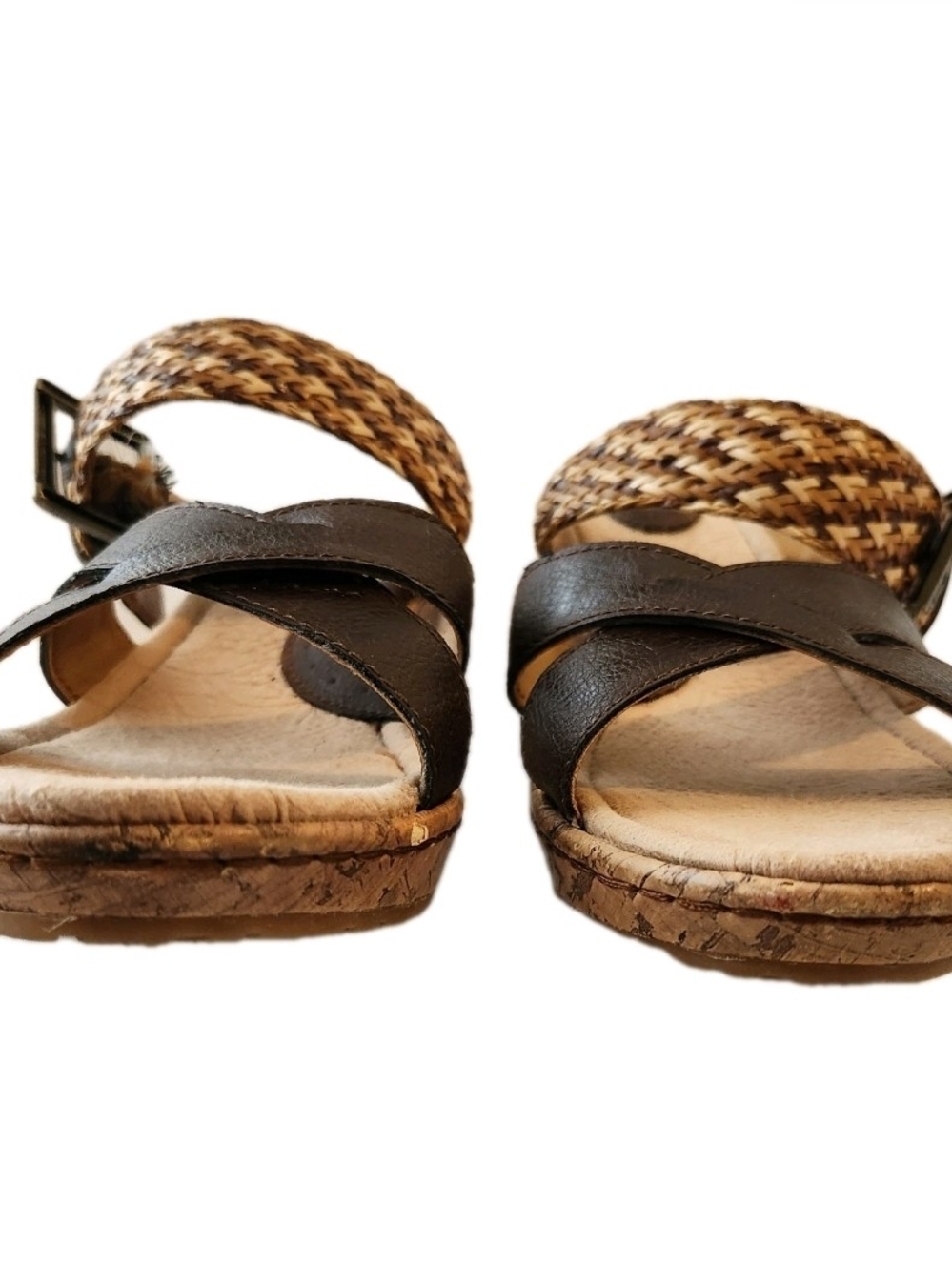 b.o.c. a Born Concept Size 9 Brown Leather Braided Cork Wedges Heel Shoes Sandal - Picture 9 of 13